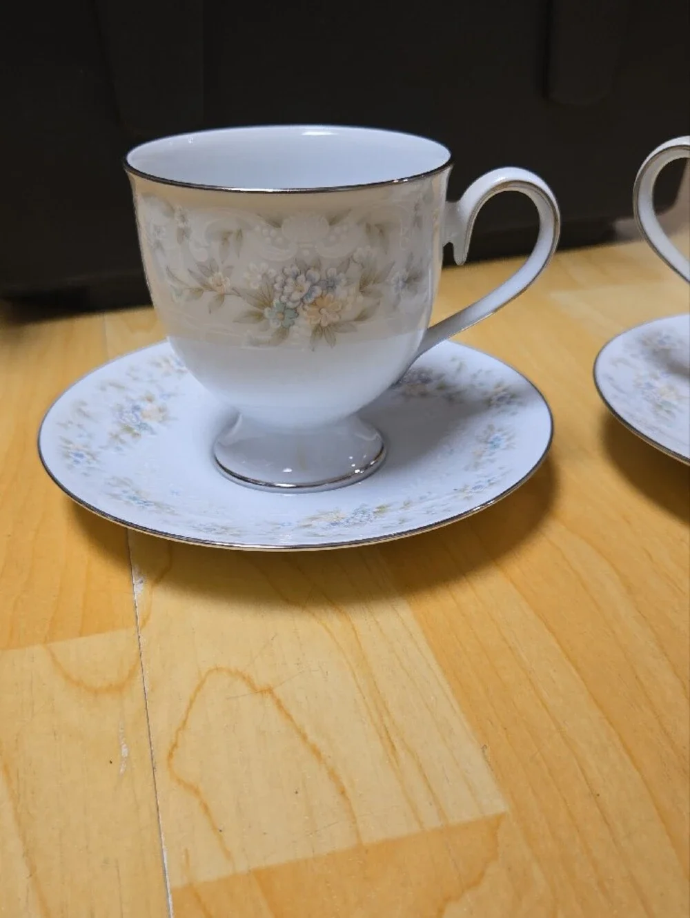 Elegant Noritake, White Floral Teacup and Saucer Set